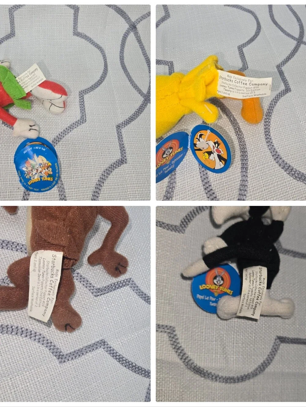 Vtg Starbucks Looney Tunes Finger Puppets Tweety Marvin Sylvester & Taz Set Of 4